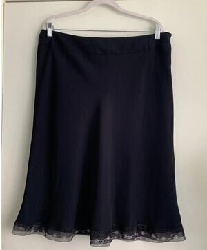 Sandra Darren Black Midi Skirt Embroidered Mesh Hem A Line